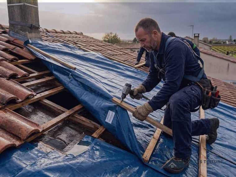 Mise hors d’eau et bâchage de toiture — chantier Altys Toiture Libourne à Libourne